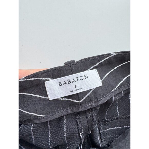 Aritzia BABATON Modesto Black Striped Matte Satin Pleated Trousers Pants, Size 6 - Picture 8 of 15